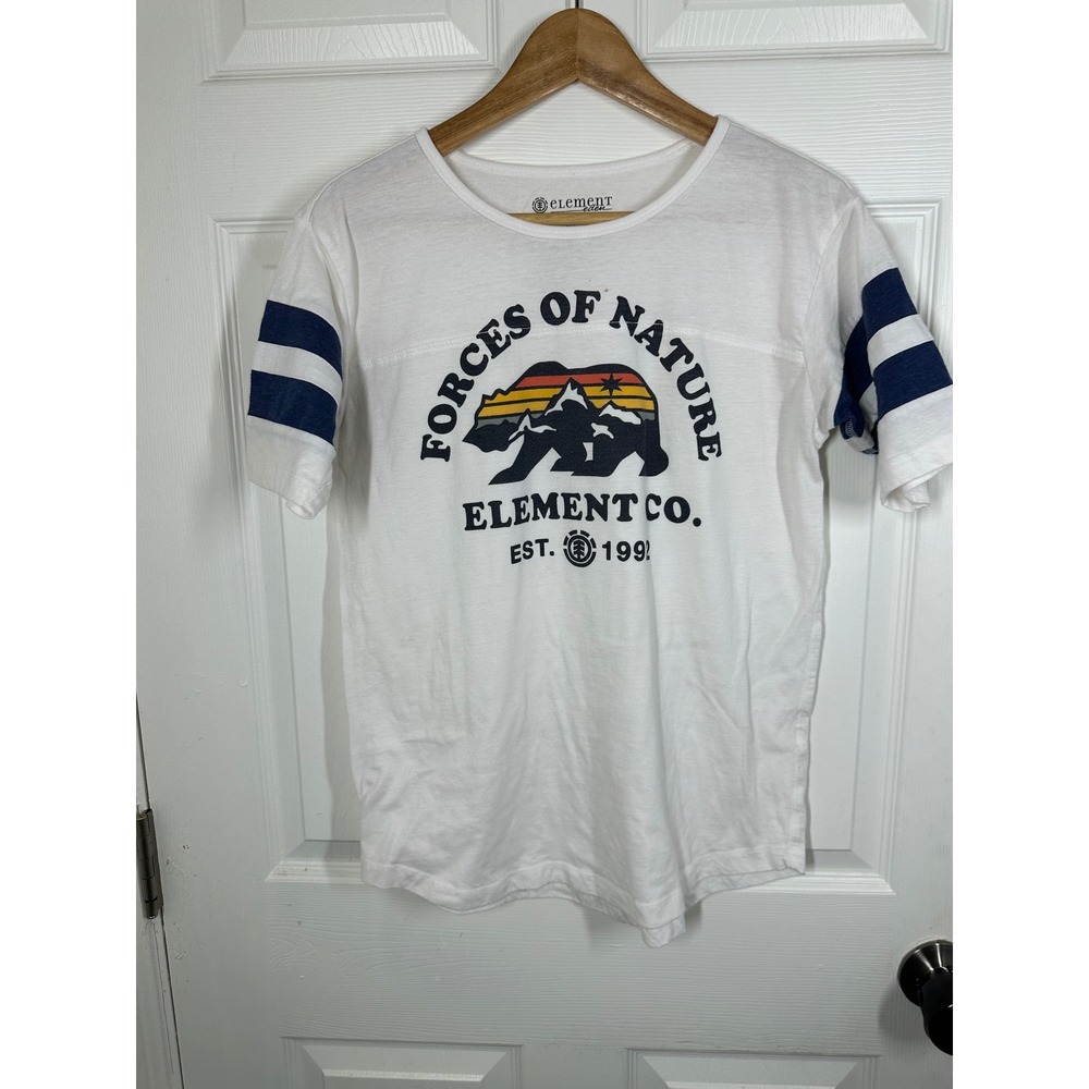 Element T-Shirt Womens Small White Forces of Nature Bear Graphic Varsity Stripe
